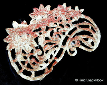 Antique Gold / Bronze Tone Crochet Thread Fabric Applique, Flower Applique - 200317A84